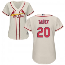 Women's Majestic St. Louis Cardinals #20 Lou Brock Authentic Cream Alternate Cool Base MLB Jersey