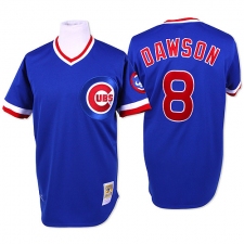 Men's Mitchell and Ness Chicago Cubs #8 Andre Dawson Replica Blue Throwback MLB Jersey