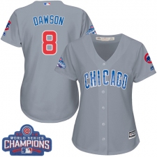 Women's Majestic Chicago Cubs #8 Andre Dawson Authentic Grey Road 2016 World Series Champions Cool Base MLB Jersey