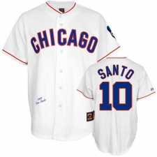 Men's Mitchell and Ness Chicago Cubs #10 Ron Santo Authentic White 1968 Throwback MLB Jersey