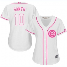 Women's Majestic Chicago Cubs #10 Ron Santo Replica White Fashion MLB Jersey