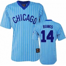 Men's Majestic Chicago Cubs #14 Ernie Banks Authentic Blue/White Strip Cooperstown Throwback MLB Jersey