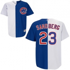 Men's Majestic Chicago Cubs #23 Ryne Sandberg Authentic White/Blue Split Fashion MLB Jersey