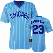 Men's Majestic Chicago Cubs #23 Ryne Sandberg Replica Blue/White Strip Cooperstown Throwback MLB Jersey