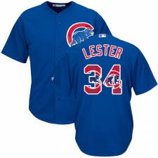 Men's Majestic Chicago Cubs #34 Jon Lester Authentic Royal Blue Team Logo Fashion Cool Base MLB Jersey