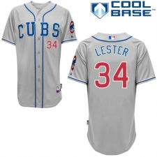 Men's Majestic Chicago Cubs #34 Jon Lester Replica Grey Alternate Road Cool Base MLB Jersey
