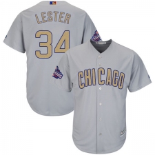 Women's Majestic Chicago Cubs #34 Jon Lester Authentic Gray 2017 Gold Champion MLB Jersey