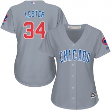 Women's Majestic Chicago Cubs #34 Jon Lester Replica Grey Road MLB Jersey