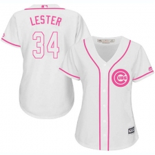 Women's Majestic Chicago Cubs #34 Jon Lester Replica White Fashion MLB Jersey