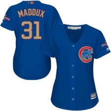 Women's Majestic Chicago Cubs #31 Greg Maddux Authentic Royal Blue 2017 Gold Champion MLB Jersey