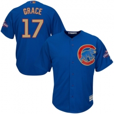 Youth Majestic Chicago Cubs #17 Mark Grace Authentic Royal Blue 2017 Gold Champion Cool Base MLB Jersey