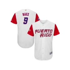 Puerto Rico Baseball #9 Javier Baez Majestic White 2017 World Baseball Classic Authentic Jersey