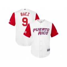 Puerto Rico Baseball #9 Javier Baez Majestic White 2017 World Baseball Classic Jersey