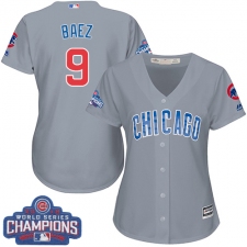 Women's Majestic Chicago Cubs #9 Javier Baez Authentic Grey Road 2016 World Series Champions Cool Base MLB Jersey