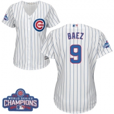 Women's Majestic Chicago Cubs #9 Javier Baez Authentic White Home 2016 World Series Champions Cool Base MLB Jersey