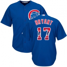 Men's Majestic Chicago Cubs #17 Kris Bryant Authentic Royal Blue Team Logo Fashion Cool Base MLB Jersey