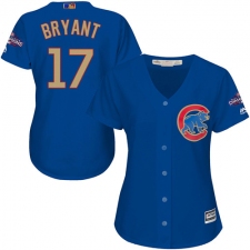 Women's Majestic Chicago Cubs #17 Kris Bryant Authentic Royal Blue 2017 Gold Champion MLB Jersey