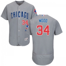 Men's Majestic Chicago Cubs #34 Kerry Wood Grey Road Flex Base Authentic Collection MLB Jersey