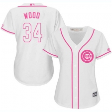 Women's Majestic Chicago Cubs #34 Kerry Wood Authentic White Fashion MLB Jersey