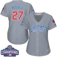 Women's Majestic Chicago Cubs #27 Addison Russell Authentic Grey Road 2016 World Series Champions Cool Base MLB Jersey