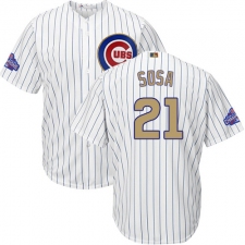 Youth Majestic Chicago Cubs #21 Sammy Sosa Authentic White 2017 Gold Program Cool Base MLB Jersey
