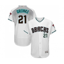Men's Arizona Diamondbacks #21 Zack Greinke White Teal Alternate Authentic Collection Flex Base Baseball Jersey