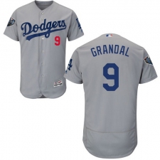 Men's Majestic Los Angeles Dodgers #9 Yasmani Grandal Gray Alternate Flex Base Authentic Collection 2018 World Series MLB Jersey