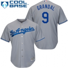Youth Majestic Los Angeles Dodgers #9 Yasmani Grandal Replica Grey Road Cool Base MLB Jersey