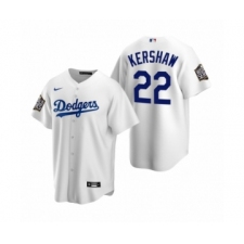 Men's Los Angeles Dodgers #22 Clayton Kershaw White 2020 World Series Replica Jersey