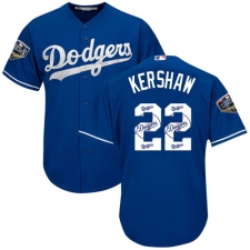 Men's Majestic Los Angeles Dodgers #22 Clayton Kershaw Authentic Royal Blue Team Logo Fashion Cool Base 2018 World Series MLB Jersey