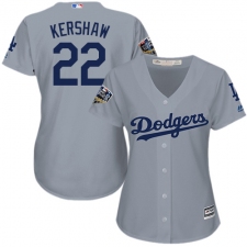 Women's Majestic Los Angeles Dodgers #22 Clayton Kershaw Authentic Grey 2018 World Series MLB Jersey