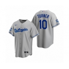 Men's Los Angeles Dodgers #10 Justin Turner Gray 2020 World Series Champions Road Replica Jersey