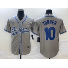 Men's Los Angeles Dodgers #10 Justin Turner Grey Cool Base Stitched Baseball Jersey1
