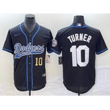Men's Los Angeles Dodgers #10 Justin Turner Number Black Cool Base Stitched Baseball Jersey