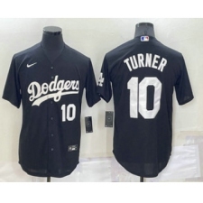 Men's Los Angeles Dodgers #10 Justin Turner Number Black Turn Back The Clock Stitched Cool Base Jersey