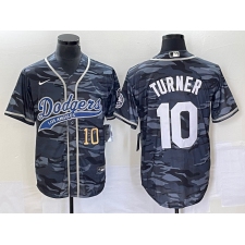 Men's Los Angeles Dodgers #10 Justin Turner Number Grey Camo Cool Base Stitched Baseball Jersey