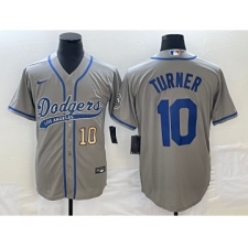 Men's Los Angeles Dodgers #10 Justin Turner Number Grey Cool Base Stitched Baseball Jersey