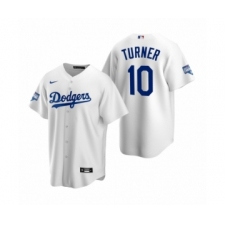 Men's Los Angeles Dodgers #10 Justin Turner White 2020 World Series Champions Replica Jersey