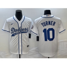 Men's Los Angeles Dodgers #10 Justin Turner White Cool Base Stitched Baseball Jersey1