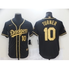Men's Nike Los Angeles Dodgers #10 Justin Turner Black Gold Authentic Jersey