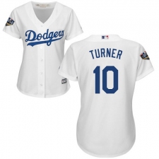 Women's Majestic Los Angeles Dodgers #10 Justin Turner Authentic White Home Cool Base 2018 World Series MLB Jersey