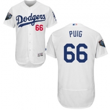 Men's Majestic Los Angeles Dodgers #66 Yasiel Puig White Home Flex Base Authentic Collection 2018 World Series MLB Jersey