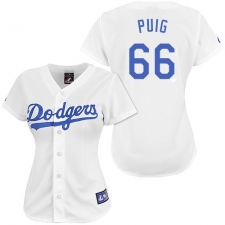 Women's Majestic Los Angeles Dodgers #66 Yasiel Puig Authentic White MLB Jersey