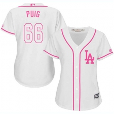 Women's Majestic Los Angeles Dodgers #66 Yasiel Puig Replica White Fashion Cool Base MLB Jersey