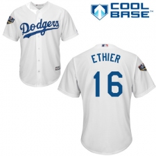 Youth Majestic Los Angeles Dodgers #16 Andre Ethier Authentic White Home Cool Base 2018 World Series MLB Jersey
