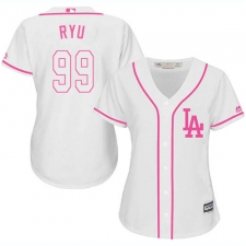Women's Majestic Los Angeles Dodgers #99 Hyun-Jin Ryu Authentic White Fashion Cool Base MLB Jersey