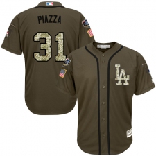 Men's Majestic Los Angeles Dodgers #31 Mike Piazza Authentic Green Salute to Service 2018 World Series MLB Jersey