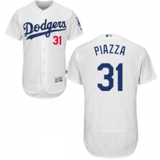 Men's Majestic Los Angeles Dodgers #31 Mike Piazza White Home Flex Base Authentic Collection MLB Jersey