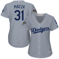 Women's Majestic Los Angeles Dodgers #31 Mike Piazza Authentic Grey Road Cool Base 2018 World Series MLB Jersey