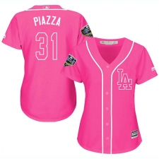 Women's Majestic Los Angeles Dodgers #31 Mike Piazza Authentic Pink Fashion Cool Base 2018 World Series MLB Jersey